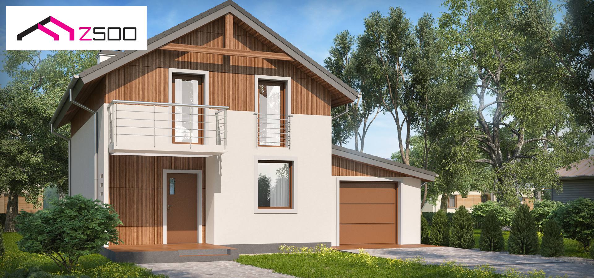 Готовый проект дома Z38 D L GP - Зеркальное отображение проекта Z38 с гаражом с правой стороны.