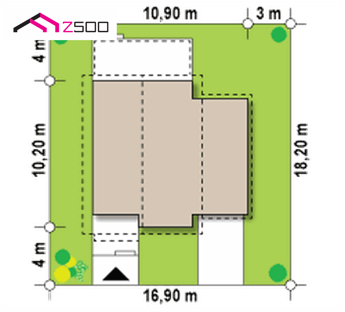 Готовый проект дома  - Зеркальное отображение проекта Z38 с гаражом с правой стороны.