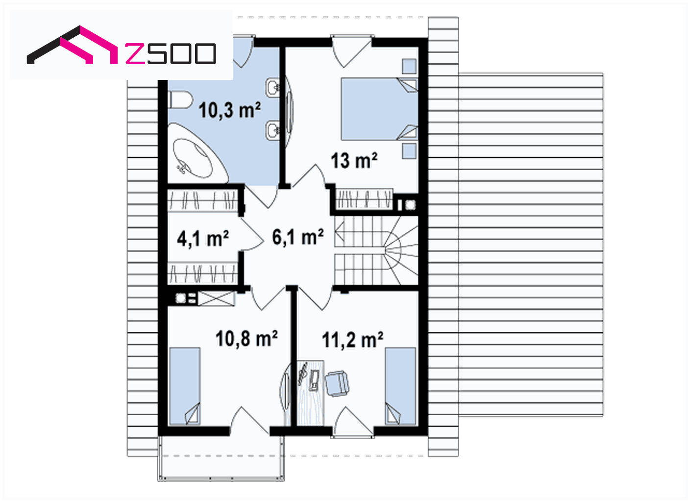 Готовый проект дома  - Зеркальное отображение проекта Z38 с гаражом с правой стороны.