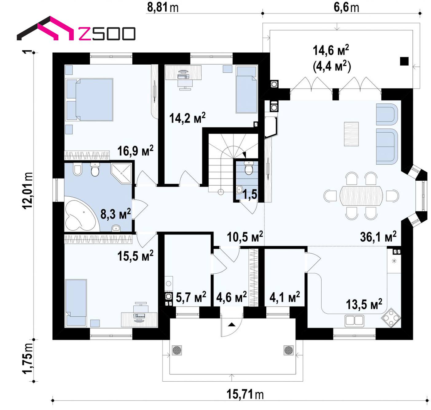Готовый проект дома  - Комфортный дом с открытой мансардой в традиционном стиле (версия проекта Z10)