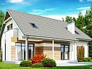 Z129. Простой и экономичный в строительстве дом со встроенным гаражом, с эркером в столовой и балконом.