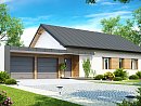 Z182. Практичный одноэтажный дом с двускатной крышей, с большим боковым гаражом.