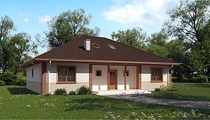 Вариант уютного семейного дома с открытой мансардой, которую можно оборудовать по собственному желанию.