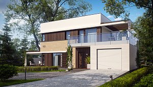 Современный элегантный дом с гостиной с фронтальной стороны.