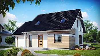 Проект практичного дома с эркером и гаражом на одну машину.