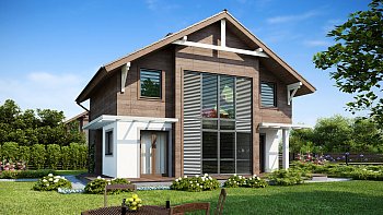 Проект двухэтажного дома с большой площадью остекления.