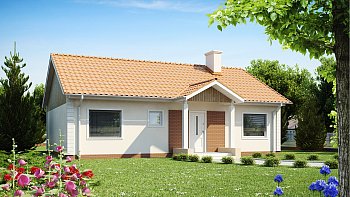 Одноэтажный дом простой формы с двускатной крышей