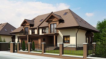 Проект домов близнецов с гаражом и дополнительным помещением на чердаке.