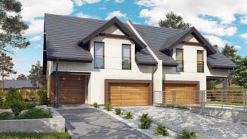 Дома близнецы элегантного дизайна со встроенным гаражом.