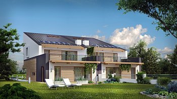 Дома для симметричной застройки с гаражом оригинального современного дизайна.