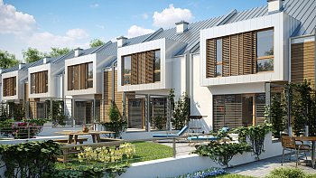 Проект современного дома энергосберегающей формы для последовательной застройки.