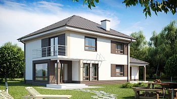 Комфортабельный двухэтажный дом традиционной формы с гаражом.