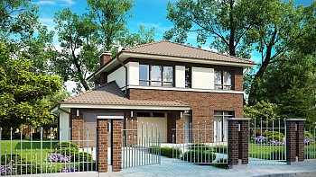 Элегантный двухэтажный дом с боковым гаражом и кабинетом на первом этаже.